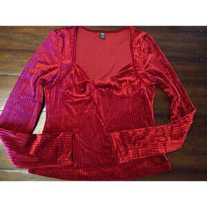 Womens Red Maroon Velvet Long-Sleeve Ruched Top By Shein Size L